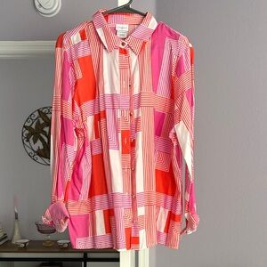 Jaclyn Smith Pink and Red Geometric Blouse XXL